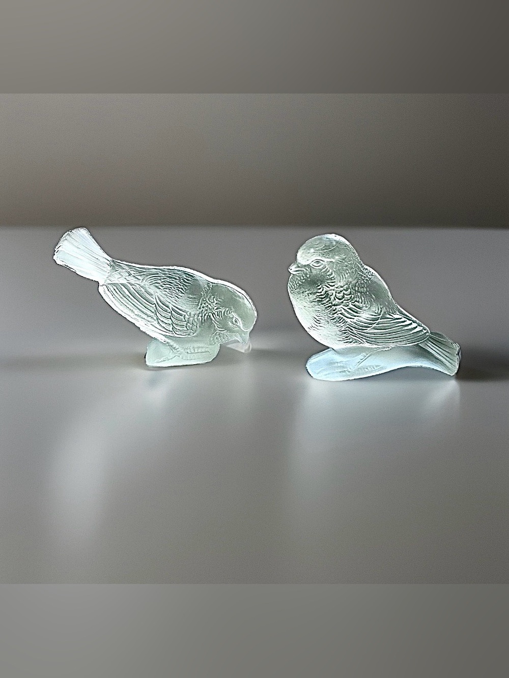 Vintage Frosted Satin Glass Sparrow Figurines - Set of 2 Art Deco Style